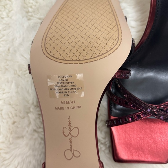 Jessica Simpson Metallic Burgundy Strappy Heels - Picture 4 of 6